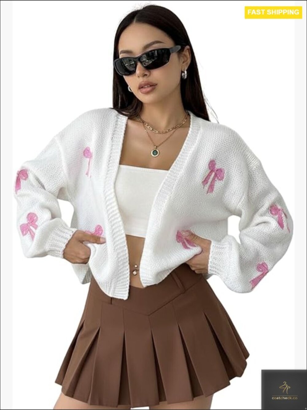 Chunky Knit Open Front Color Block Long Sleeve Cropped Cardigan Sweater